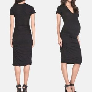 Monrow Mommy Maternity Shirred Tee Shirt Midi Dress Charcoal Black size S